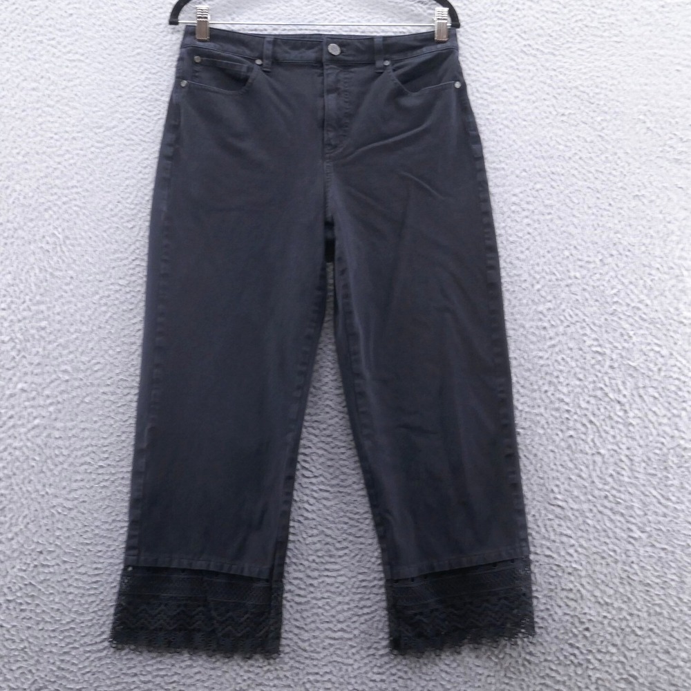 Soft Surroundings Womens Size 8 Black Lace Trim Cropped Pants Straight Leg
